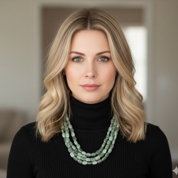 STATEMENT NECKLACE - Jade-like with 3 strands, clasp - Picture 1 of 4